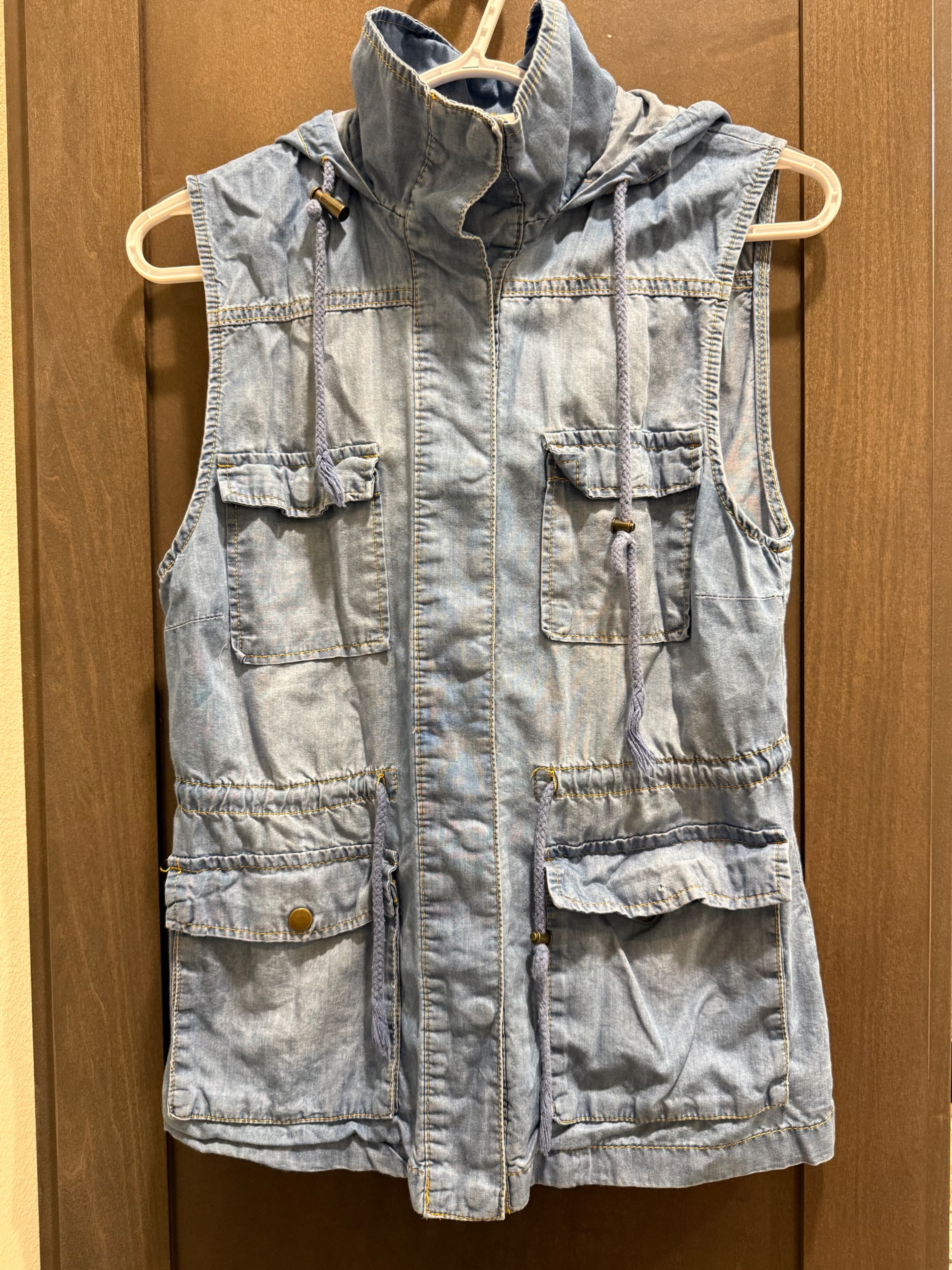 Love True Denim Hooded Vest with Multiple Pockets Size S