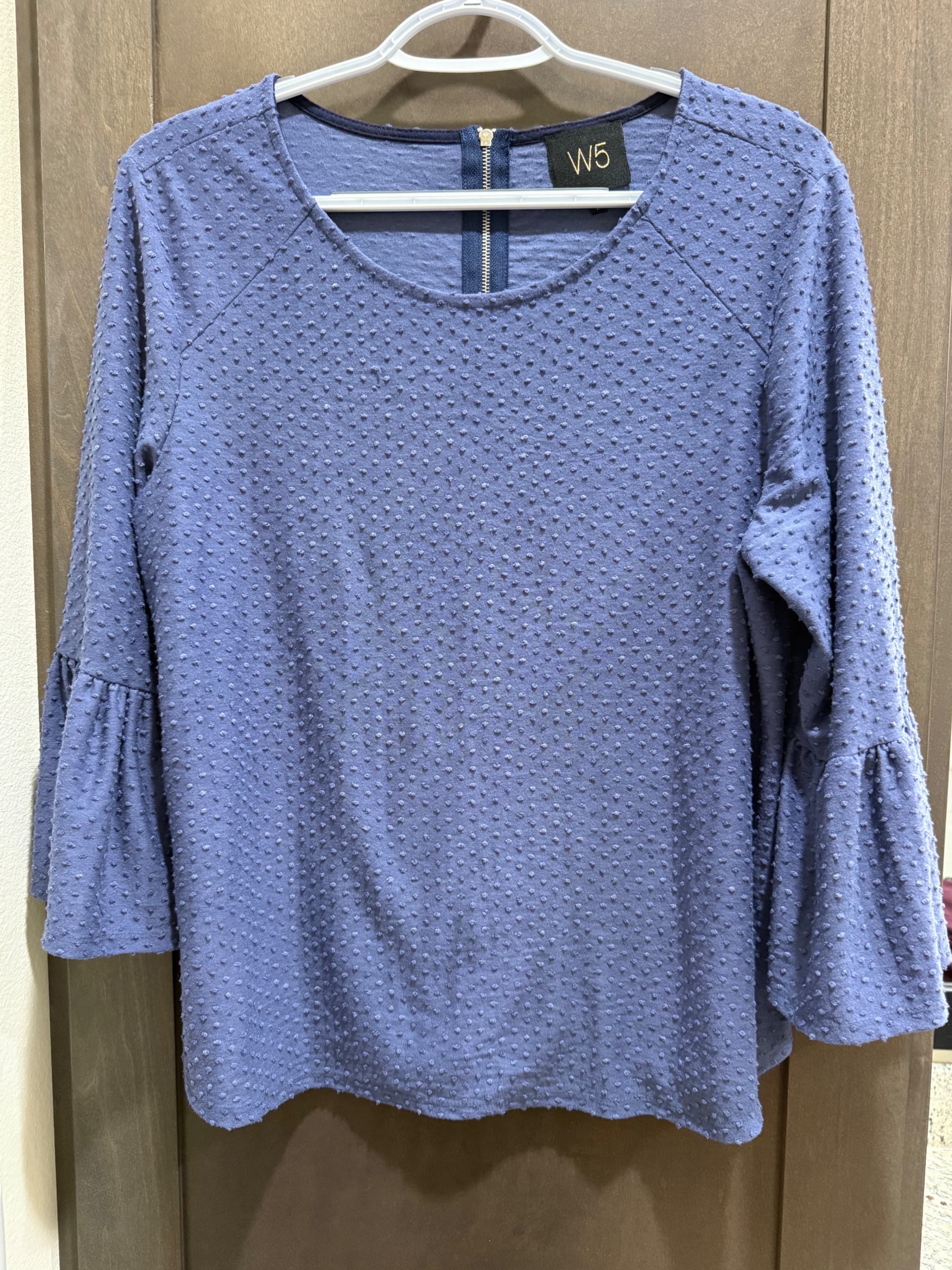W5 Blue Textured Bell Sleeve Top Size M