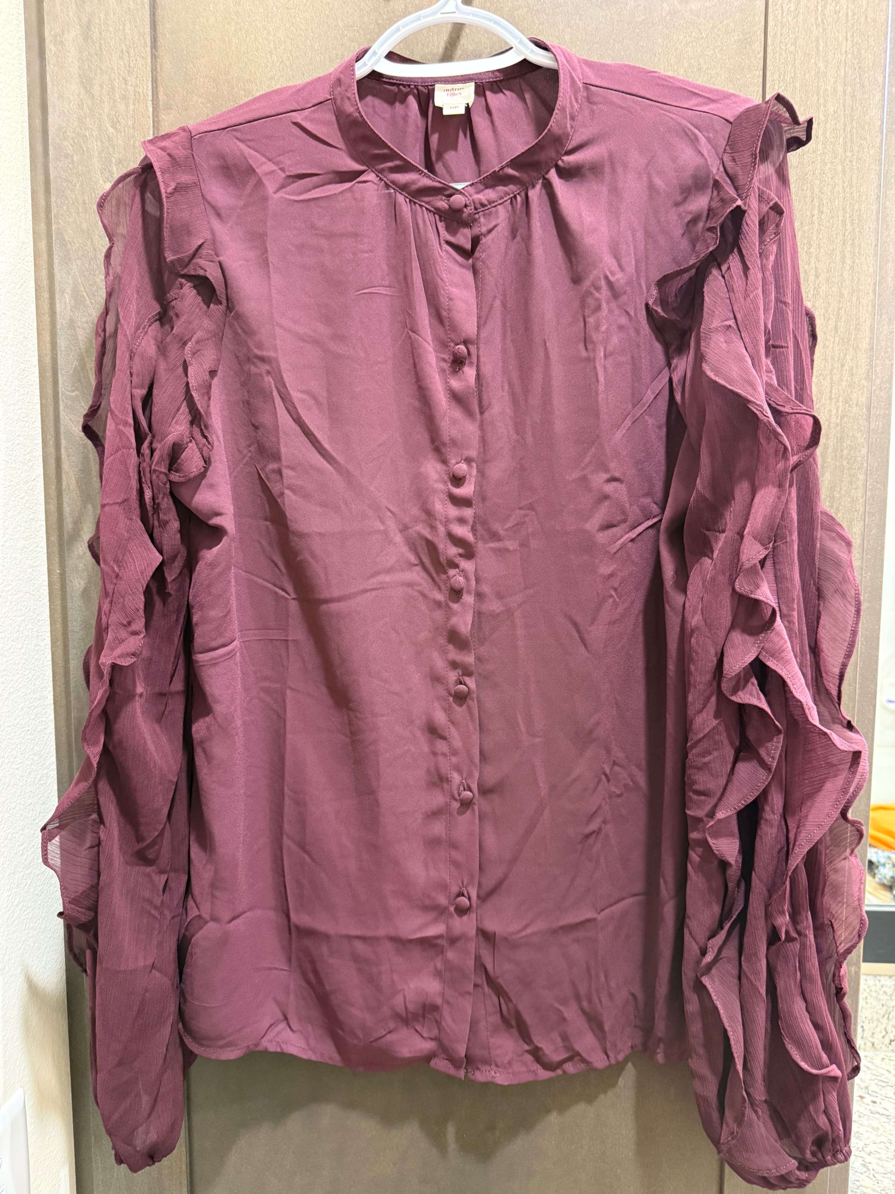 Autres Filles Ruffled Long Sleeve Blouse in Burgundy Size S/P