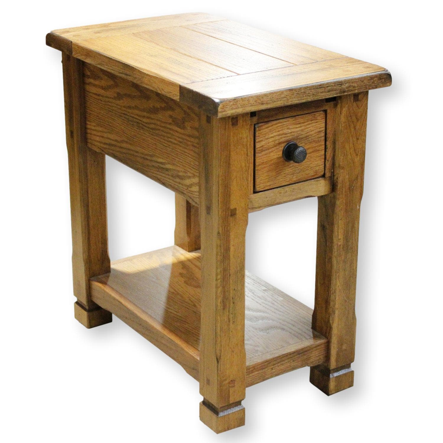 Oak End Table w/Sliding Top & Drawer