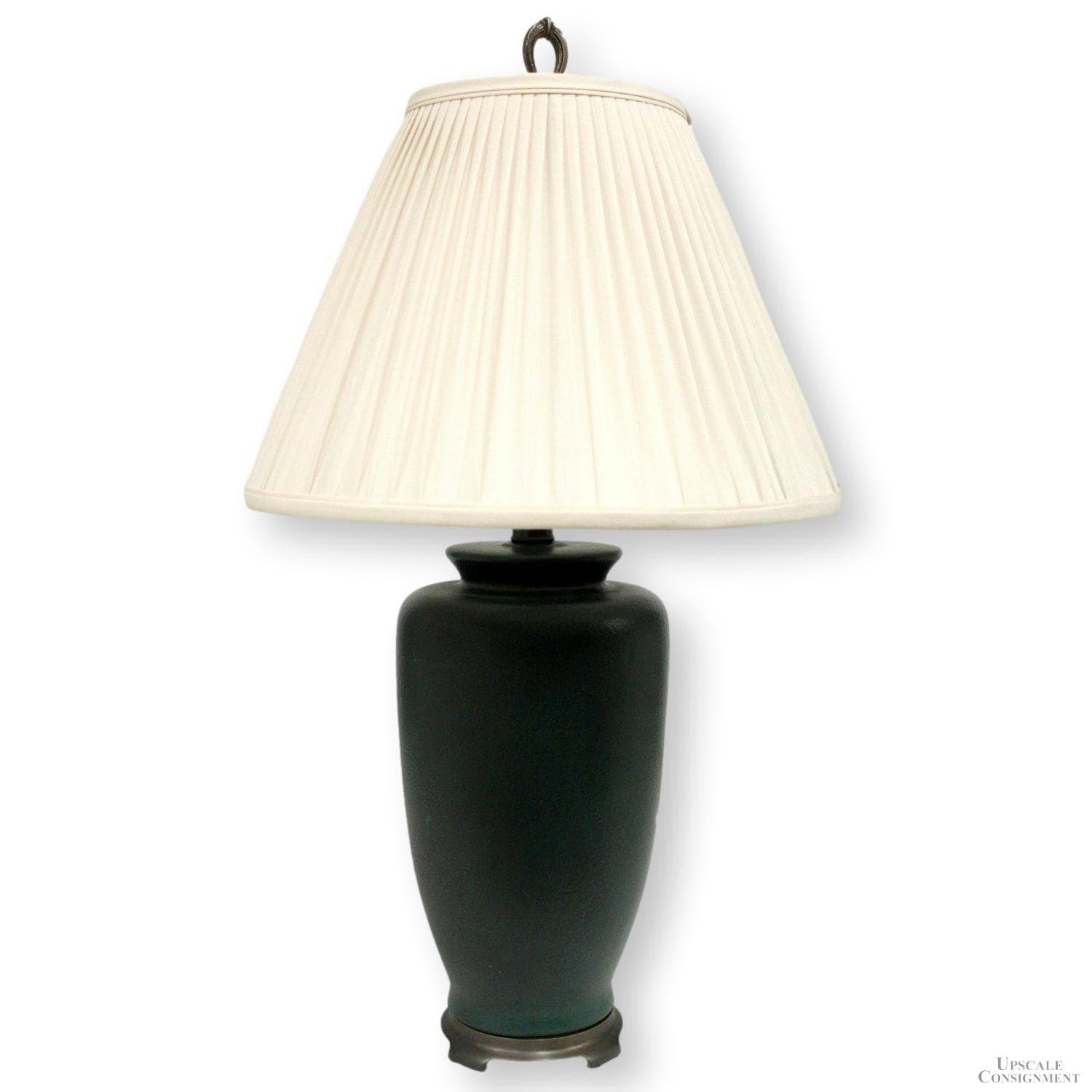 Green Ceramic Table Lamp w/Pleated Shade