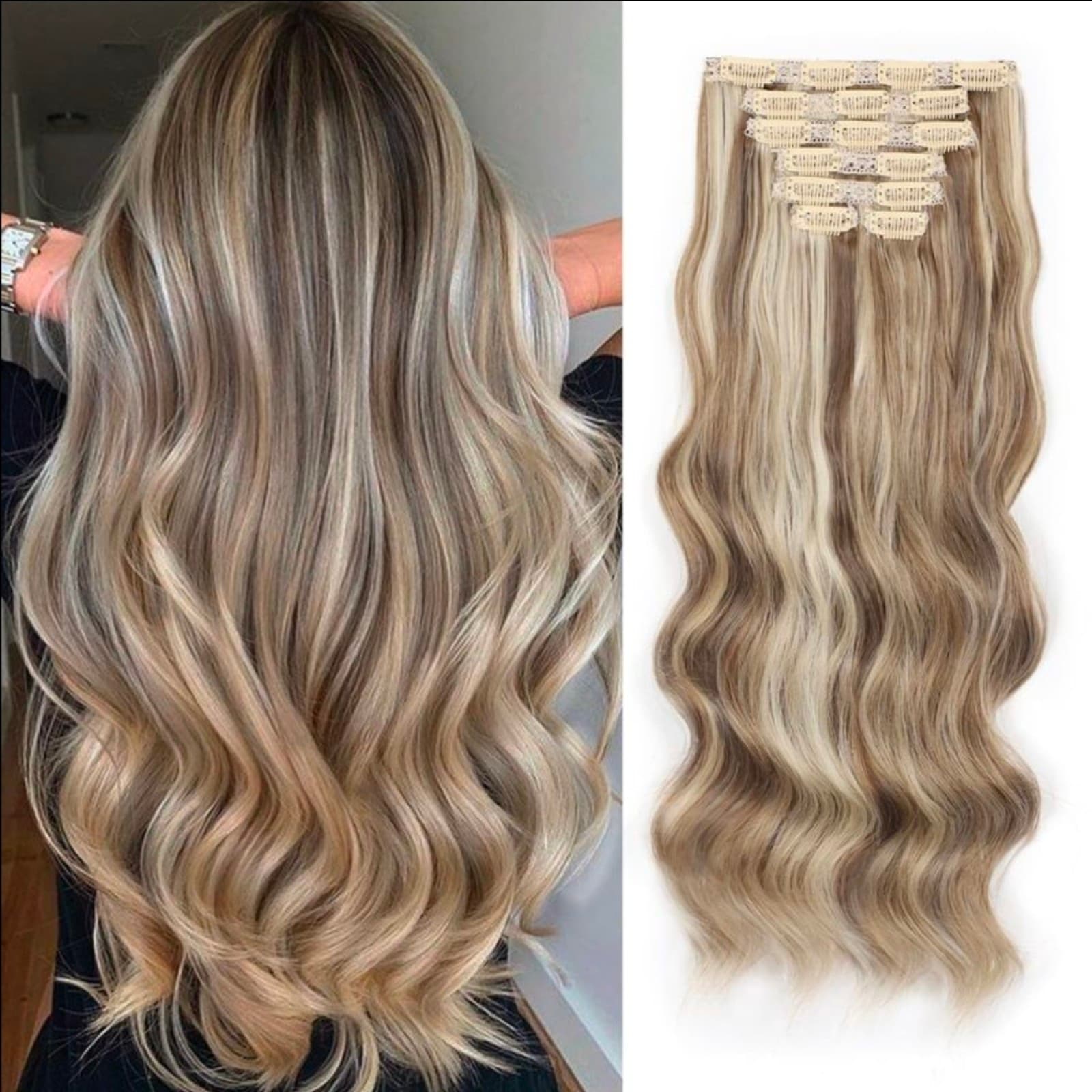 Vigorous Clip in Hair Extensions Light Blonde & Golden Blonde