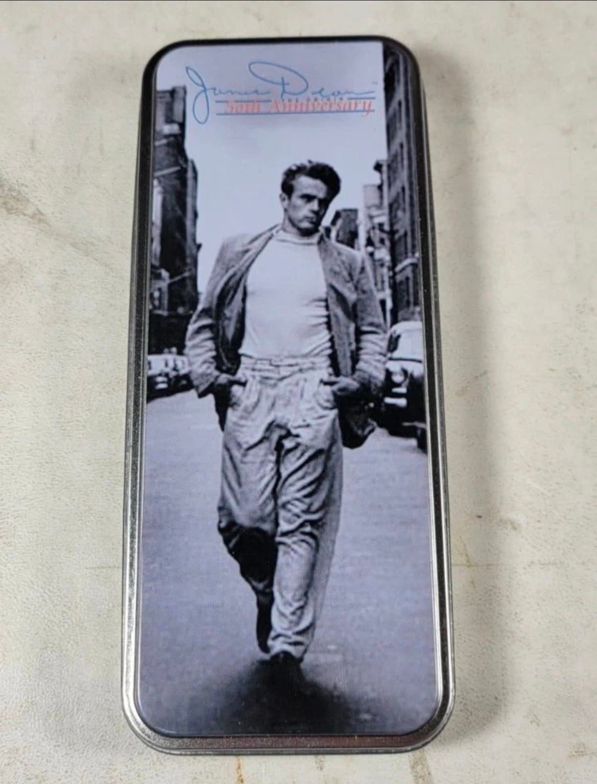 James Dean (50th Anniversary 2004) Wristwatch in tin w/ box & papers AVON