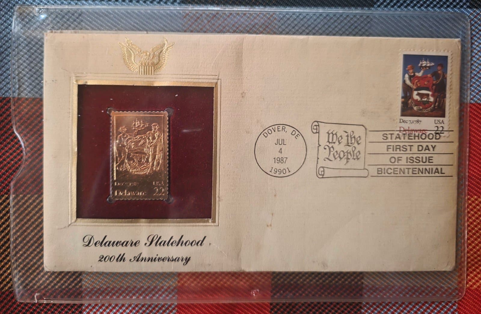 1987 DELAWARE STATEHOOD 200TH ANNIVERSARY GOLD STAMP SPECIAL COLLECTOR'S COPY