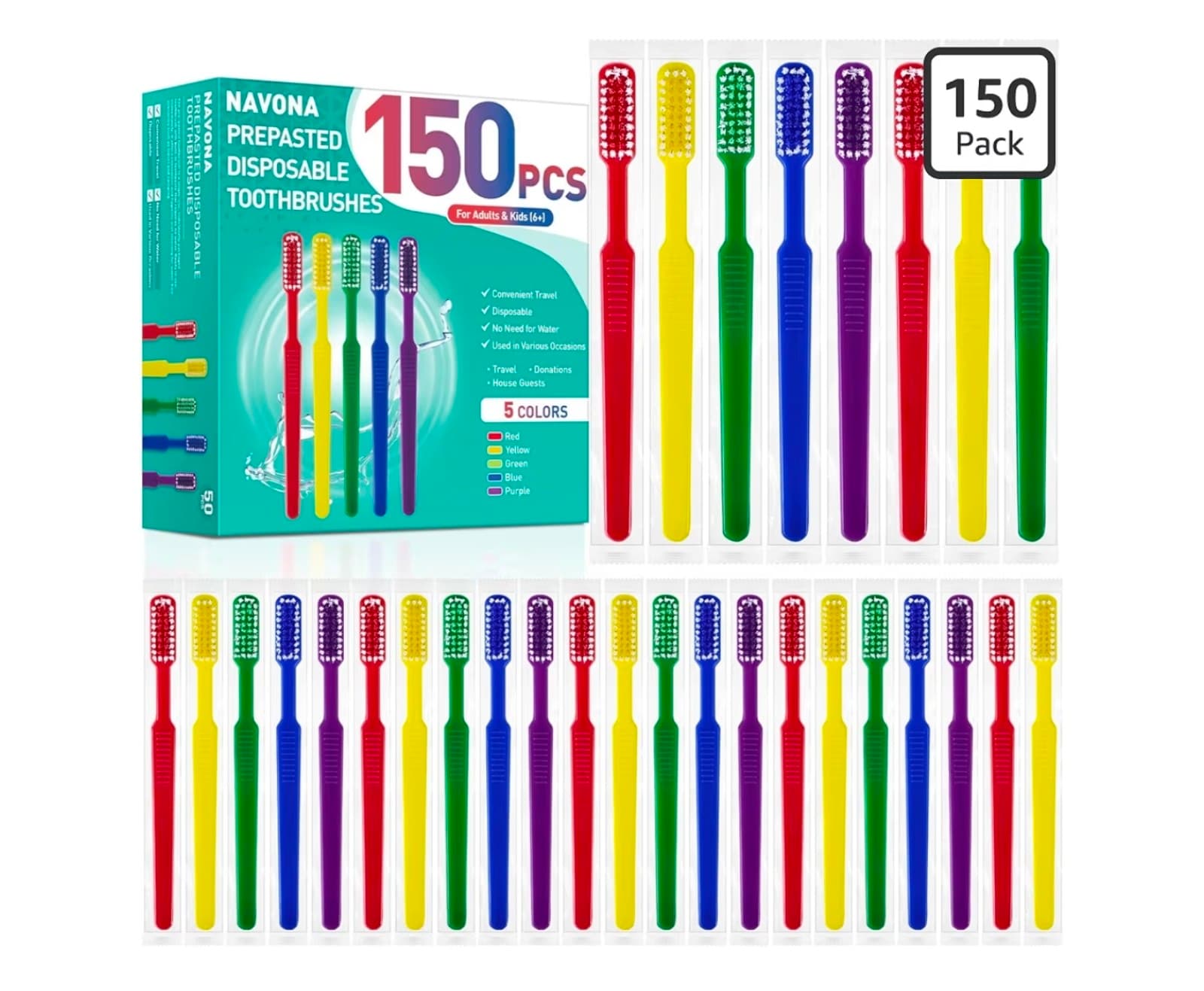 Individually Wrapped Toothbrushes Disposable Travel 150pcs Medium