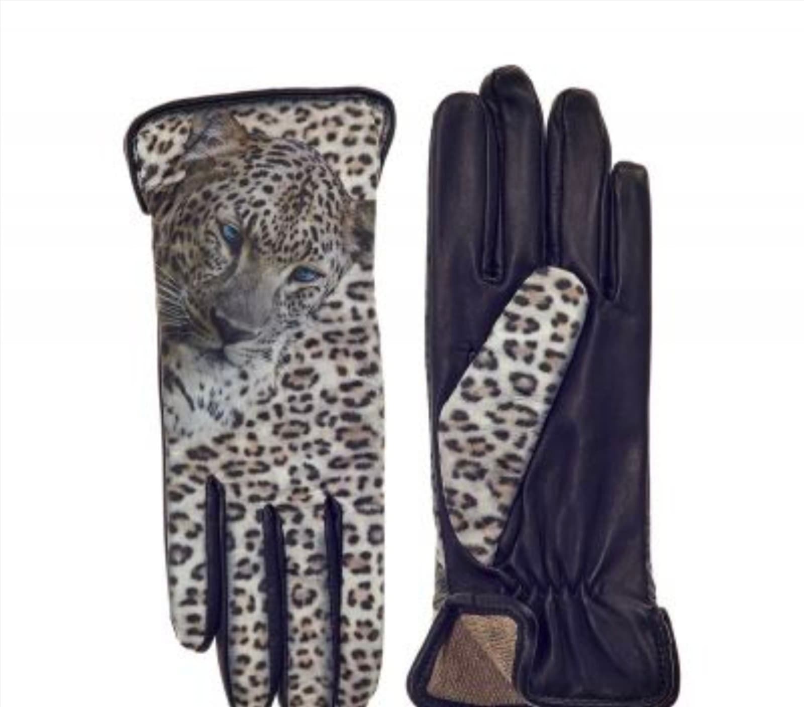 Womens Sheepskin Leather Gloves with Animal Print