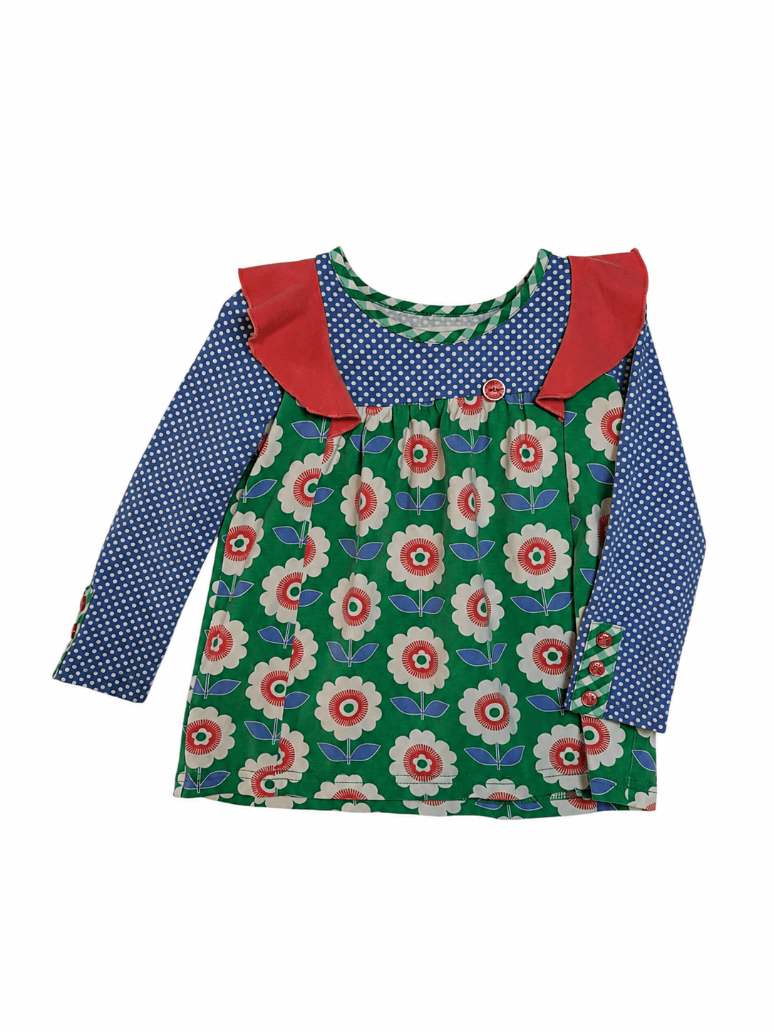 Girls' Shrimp and Grits Kids Floral Long Sleeve Top with Polka Dot Sleeves Size 2-3T