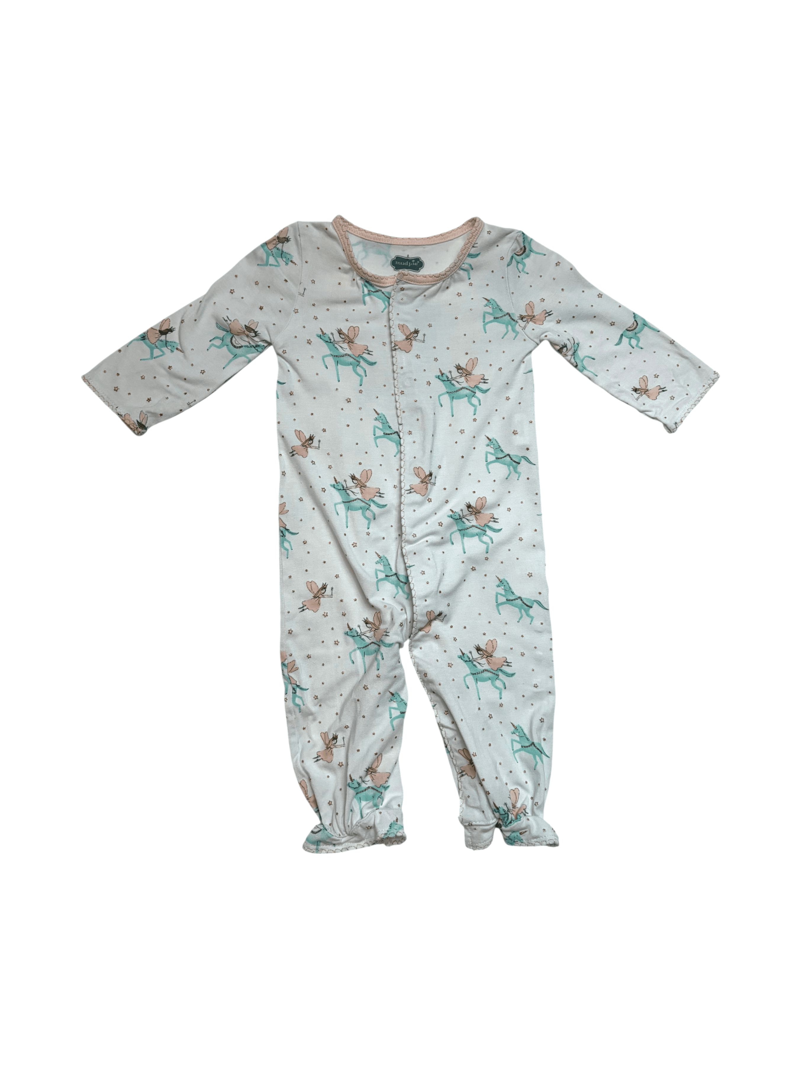 Mudpie girls 0-3 months Baby Convertible Romper/Gown Unicorn Fairy Print