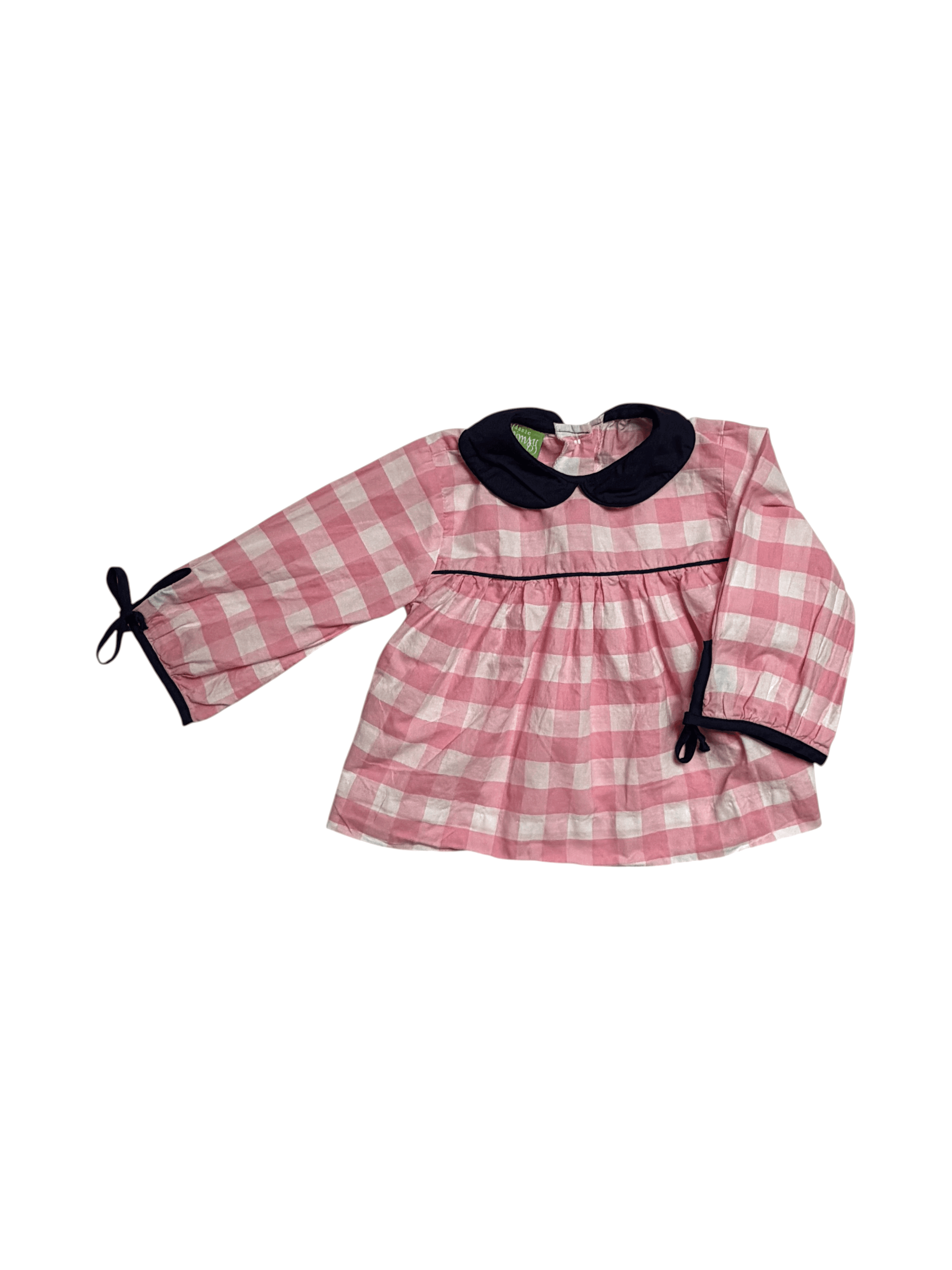 Classic Whimsy size 9 months Pink Gingham Top with Navy Trim
