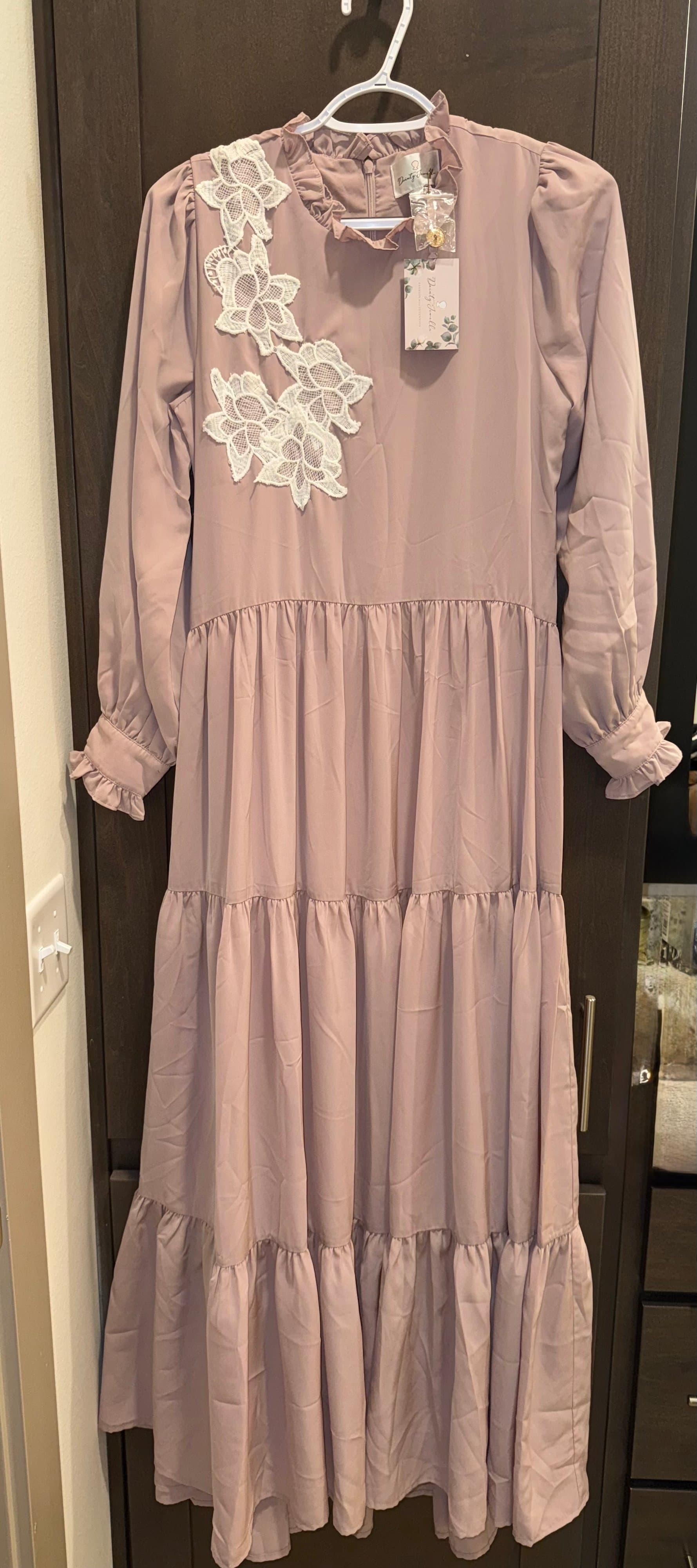 Dainty Jewels Long Sleeve Tiered Dress with Lace Detail Size S