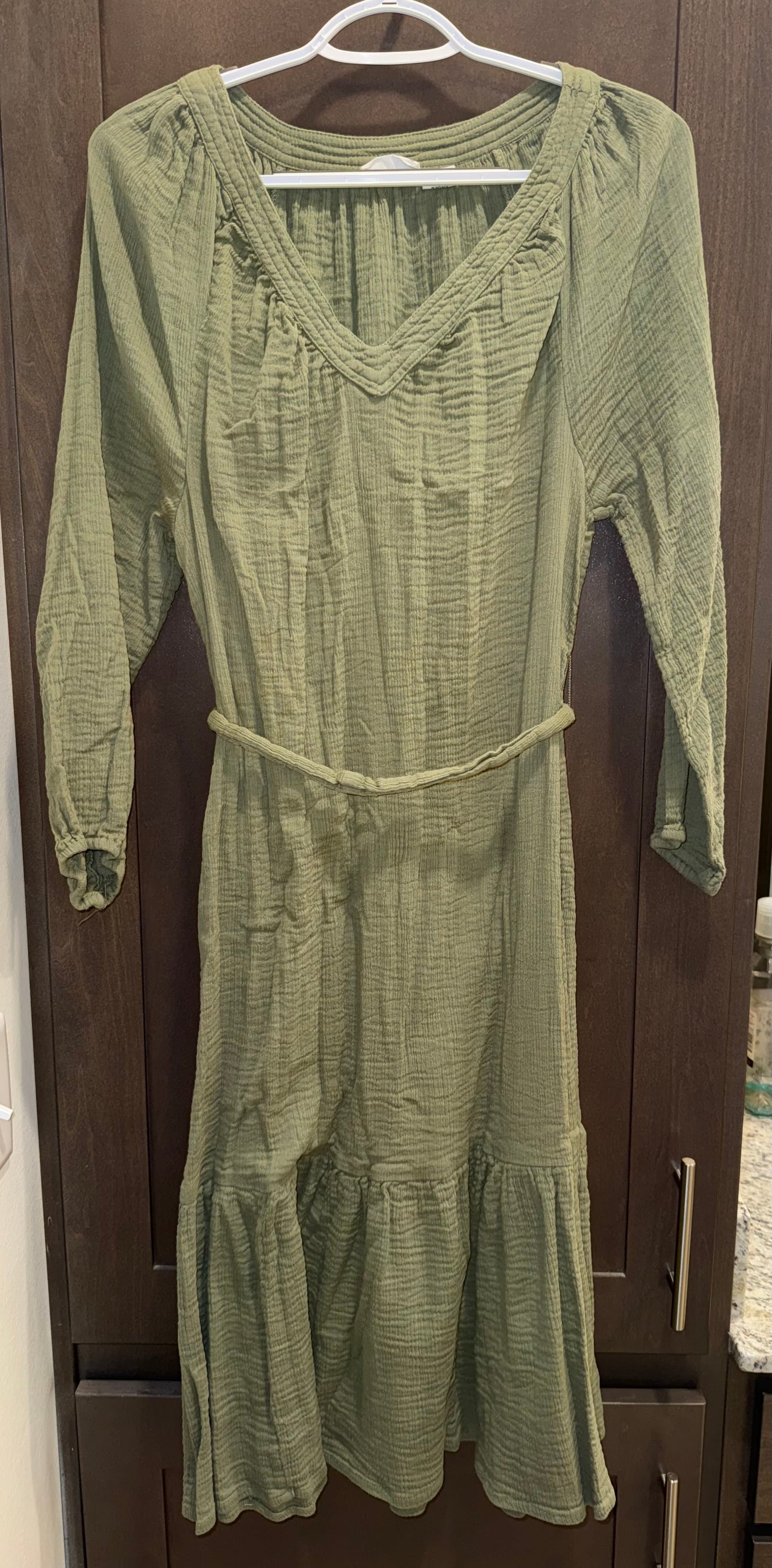 Lucky Brand Green Long Sleeve Midi Dress with Belt Size M