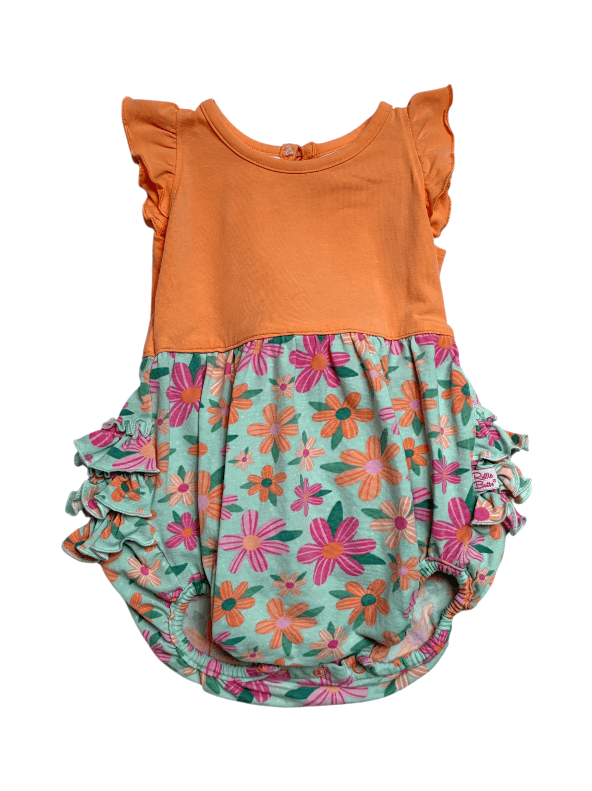 Ruffle Butts size 0-3 months floral Baby Romper with Orange Top