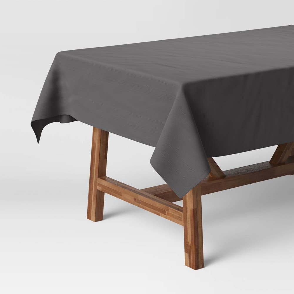 104" X 60" Solid Tablecloth Gray - Threshold™: Traditional Rectangle, Cotton & Recycled Polyester, Summer Decor