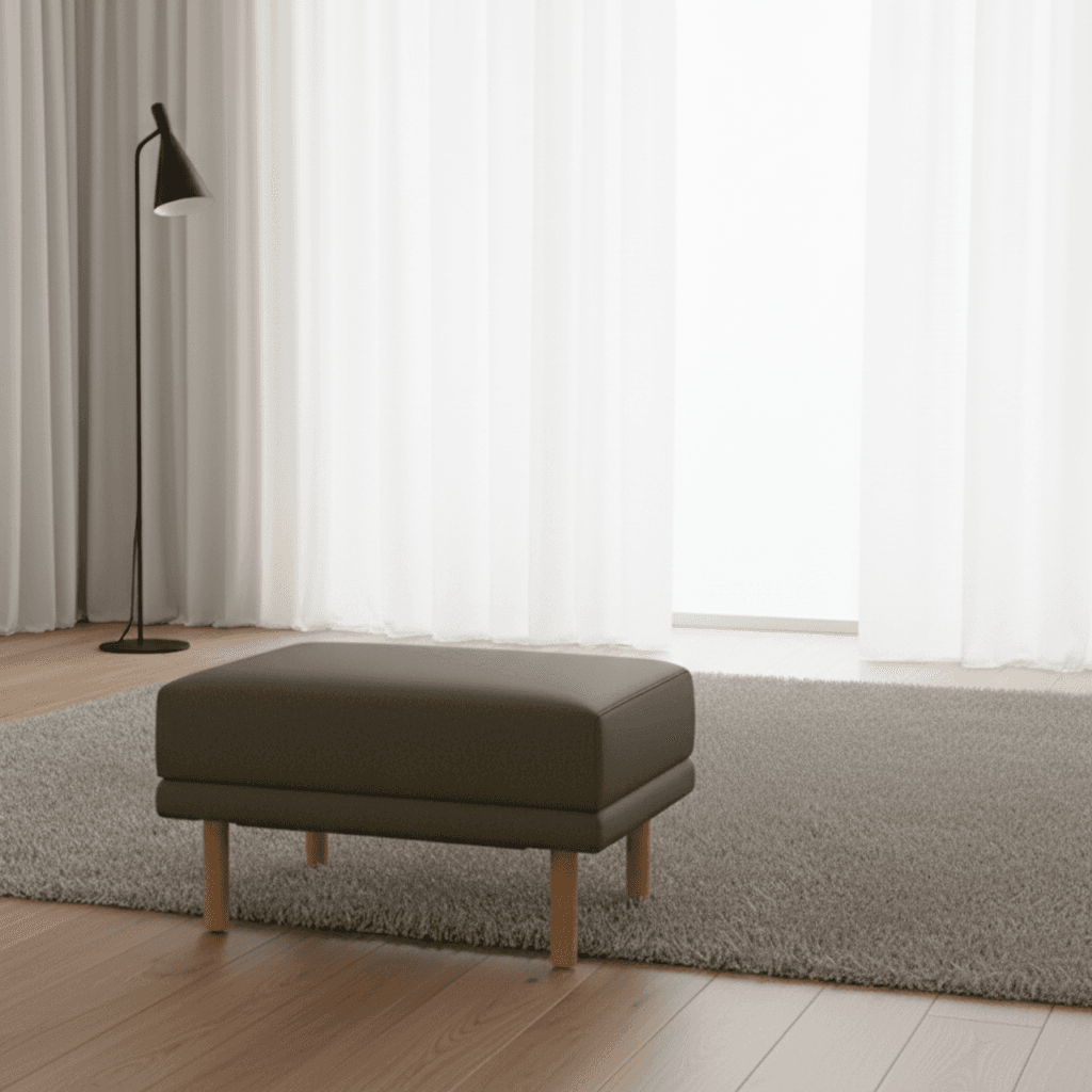 Burrow Moss Green Performance Flatweave Walnut Wood Range Ottoman FFW-1448