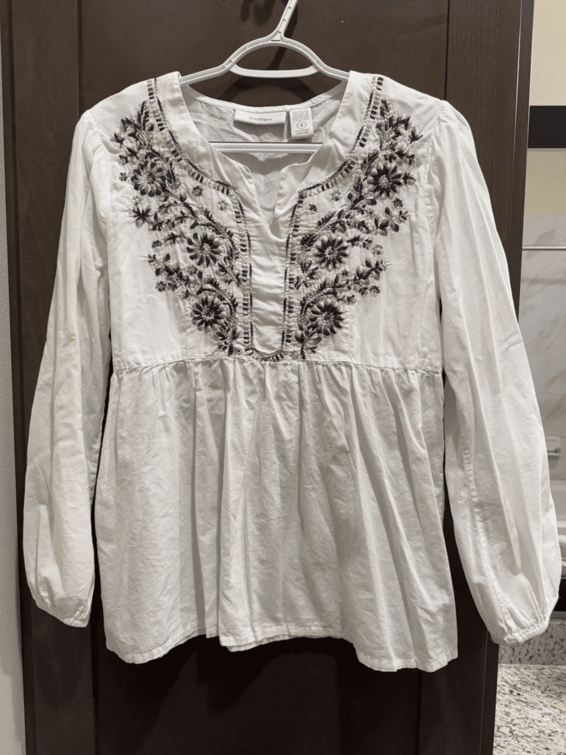 Dress Barn White Embroidered Blouse Size S