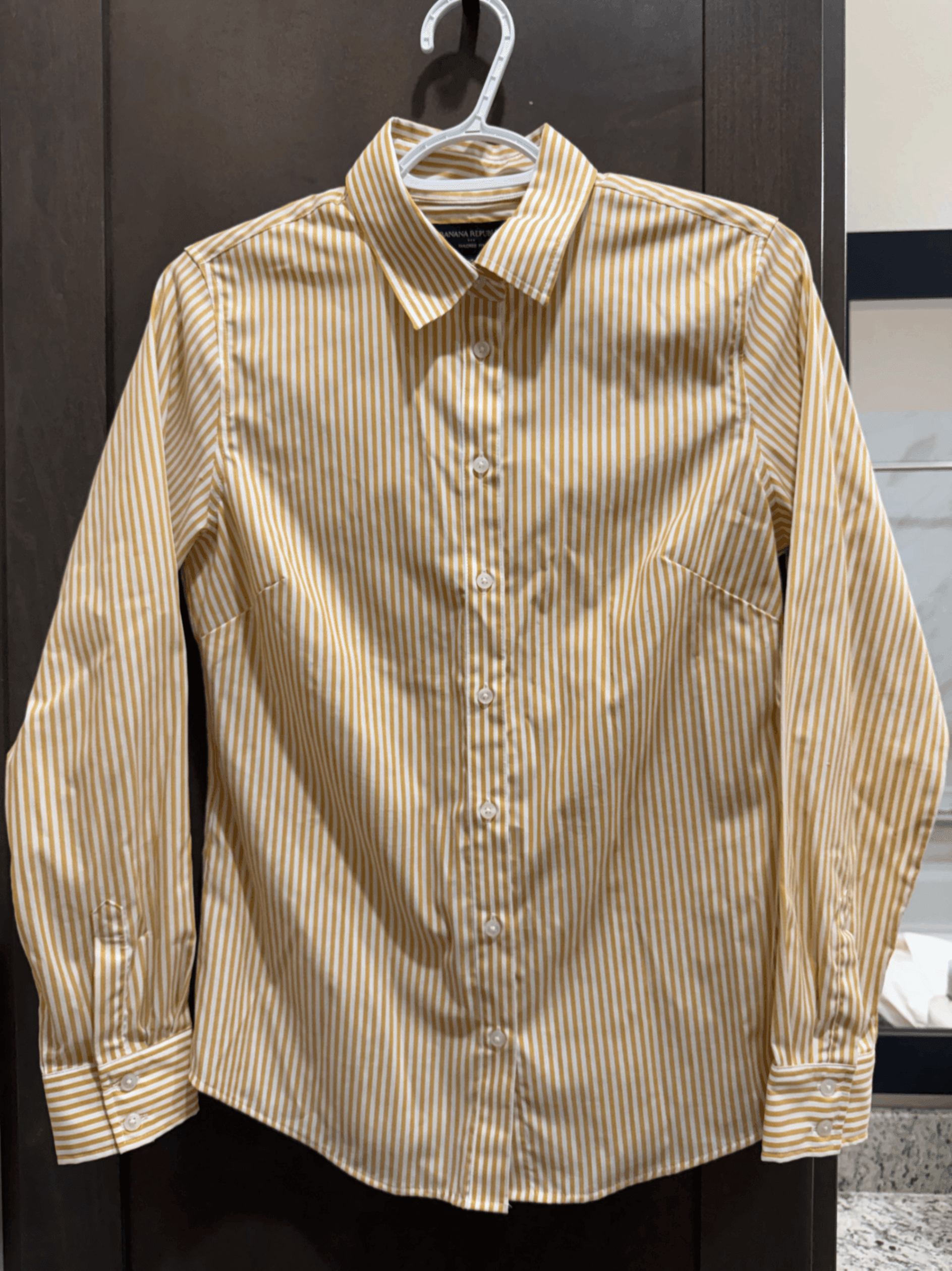 Banana Republic Striped Button-Up Shirt Mustard Yellow and White Size 4