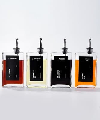 Set of 4 Glass Oil and Vinegar Dispensers with Pour Spouts - Clear