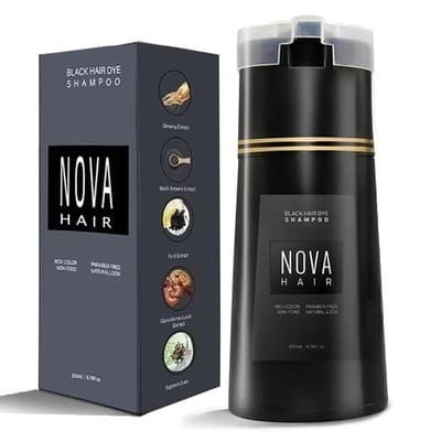 Nova Hair Dye Shampoo 3-in-1 Gray Coverage Men & Women Black