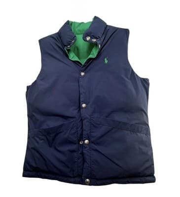 Polo Reversible Puffer Vest Navy Green Sz M;10-12
