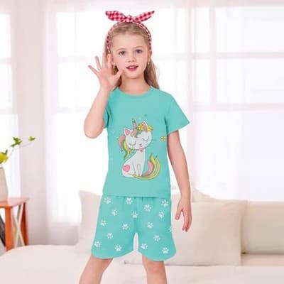 Kids Unicorn Print Pajama Set Blue Size Small Comfortable Sleepwear