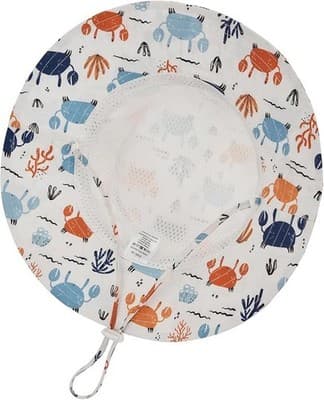 Kids Bucket Hat with Crab Print Adjustable Chin Strap White|Blue|Orange