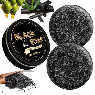Black Soap Bar Shampoo with Bamboo Charcoal and Ginseng - 50g, Deep Cleansing