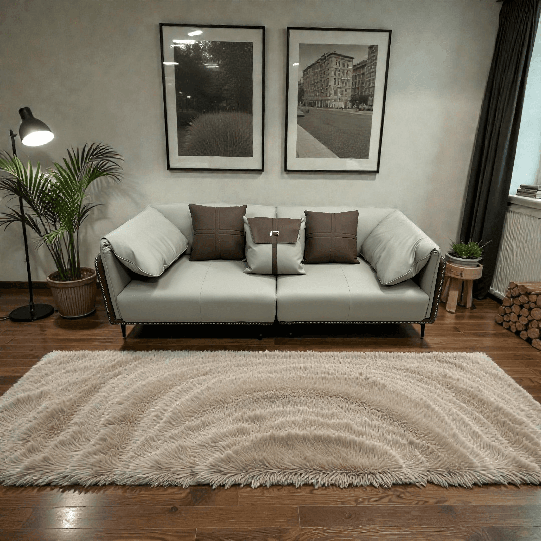Orren Ellis Modern Two-Tone Faux Leather Sofa Collection with Flared Arms and Toss Pillows