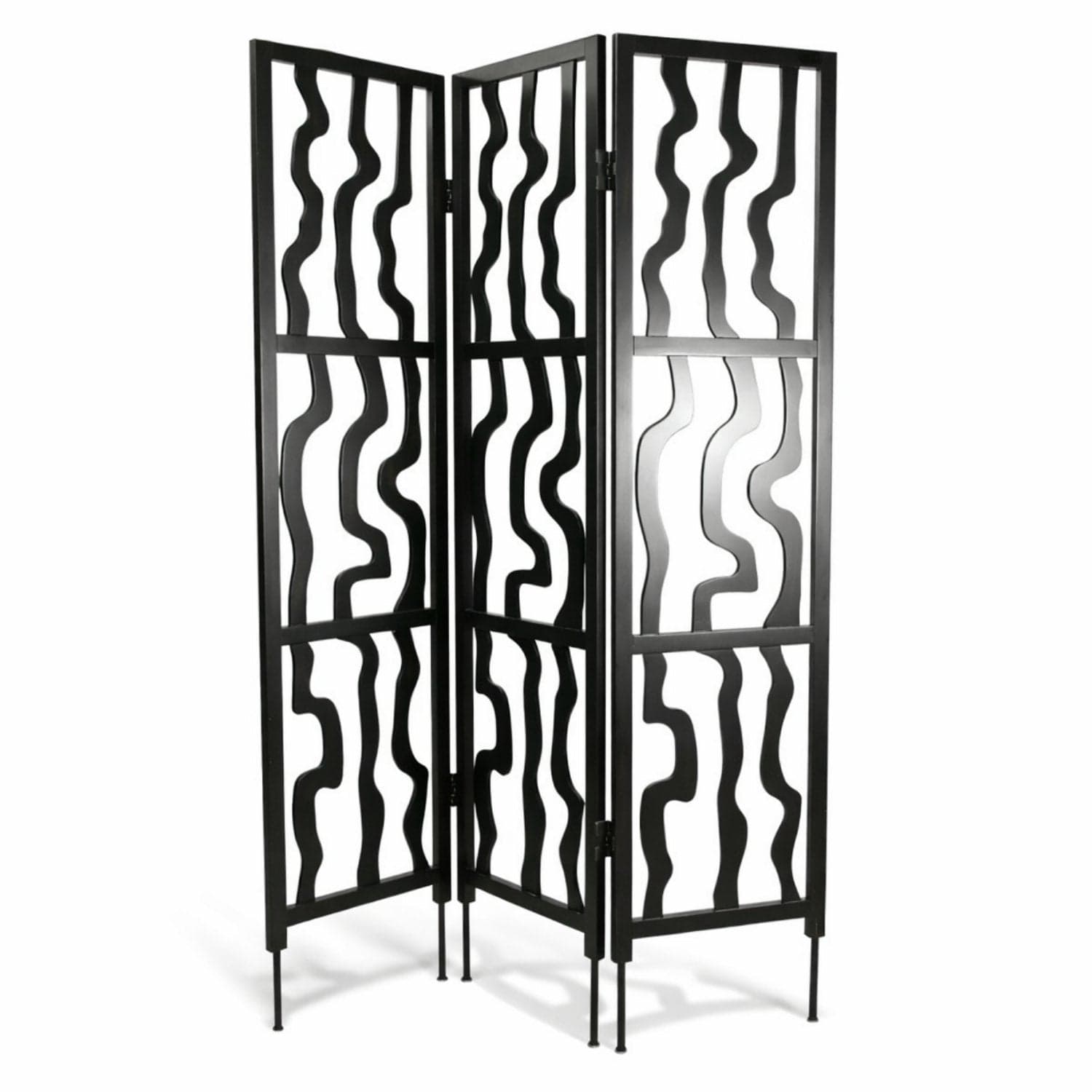 Tri-Fold Free-Form Cut-Out Panel Room Divider - Black