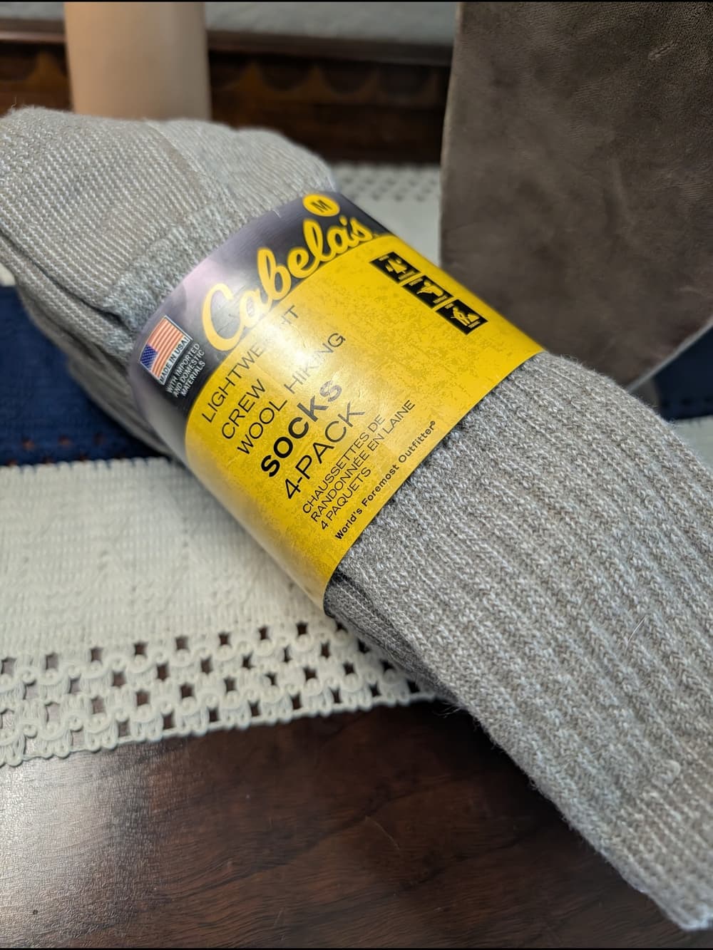 Cabela's Men's Lightweight Crew Wool Hiking Socks - Taupe (M) - 4-Pack