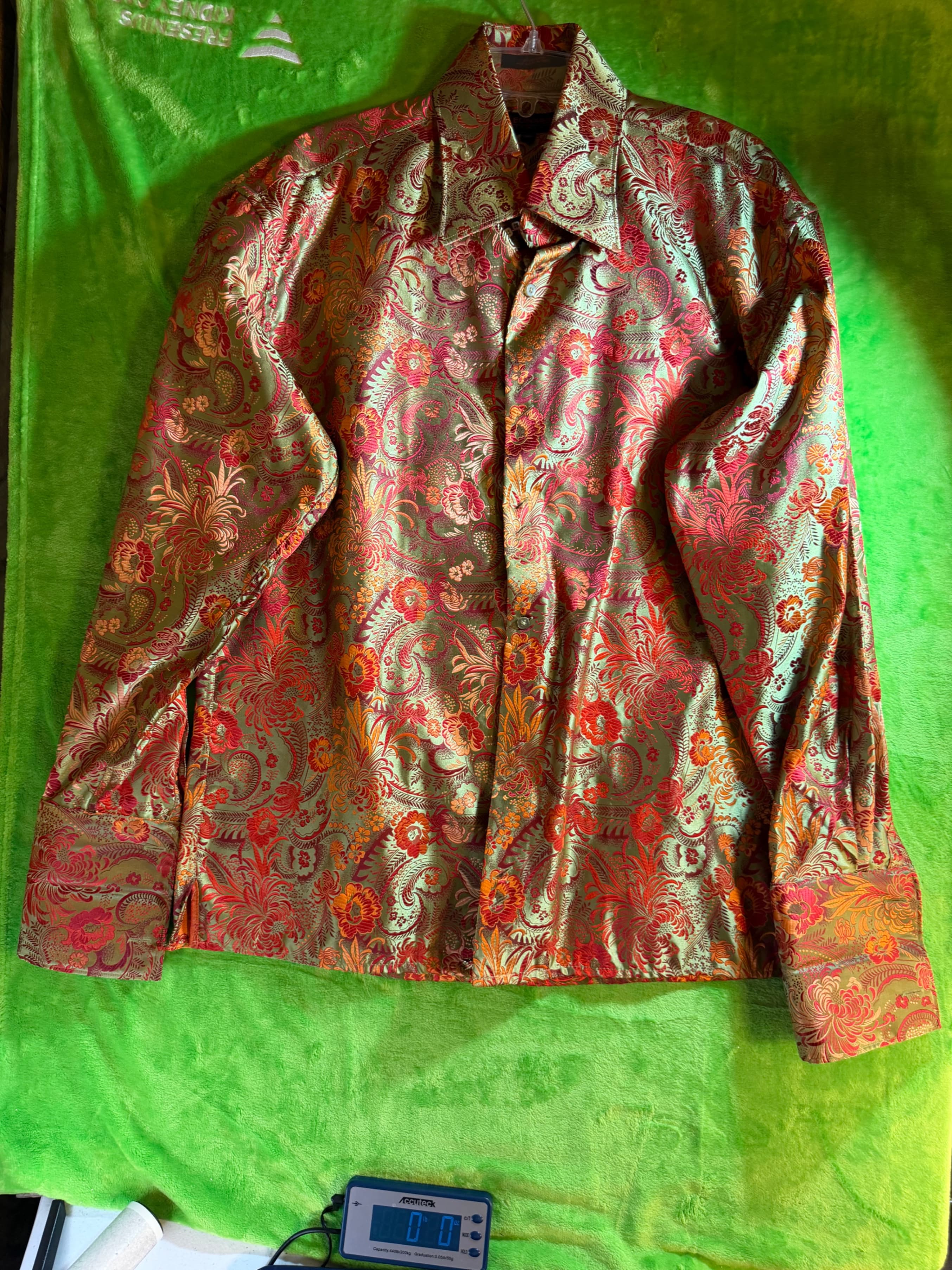 Leonardi Italy Brocade Floral Jacquard Dress Shirt Mens XL Gold