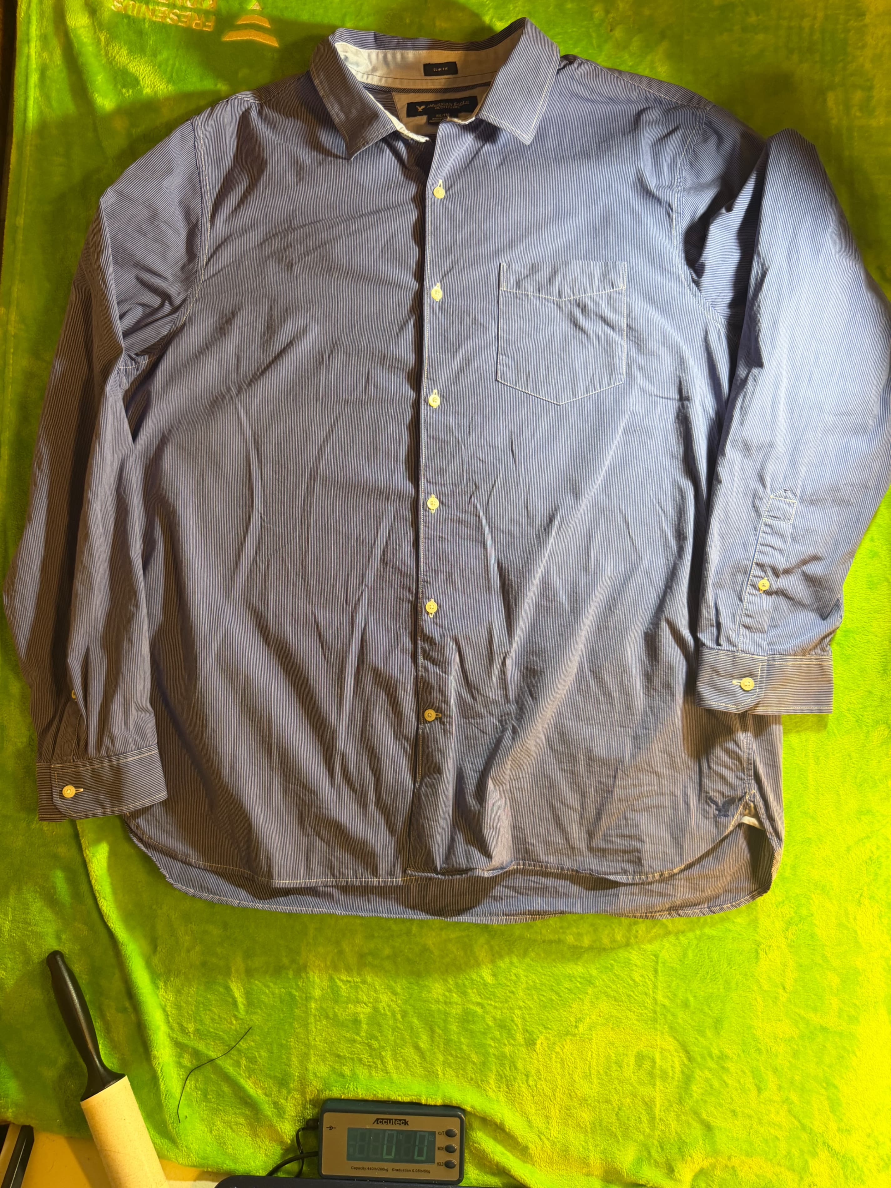 American Eagle Outfitters Slim Fit LS Button Down Shirt Mens XXL Blue Stripe