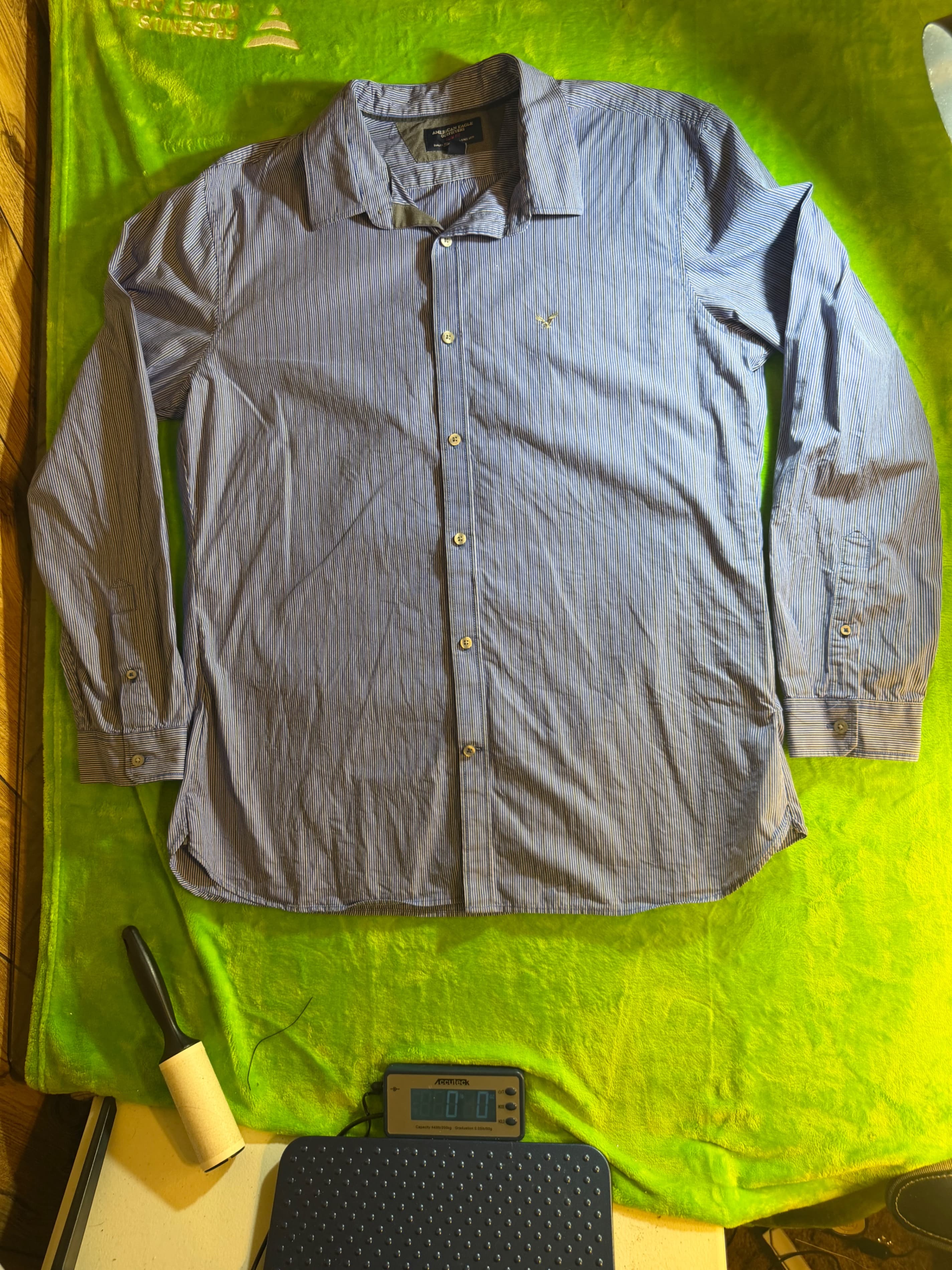 American Eagle Outfitters Slim Fit LS Button Down Shirt Mens XXL Blue Stripe