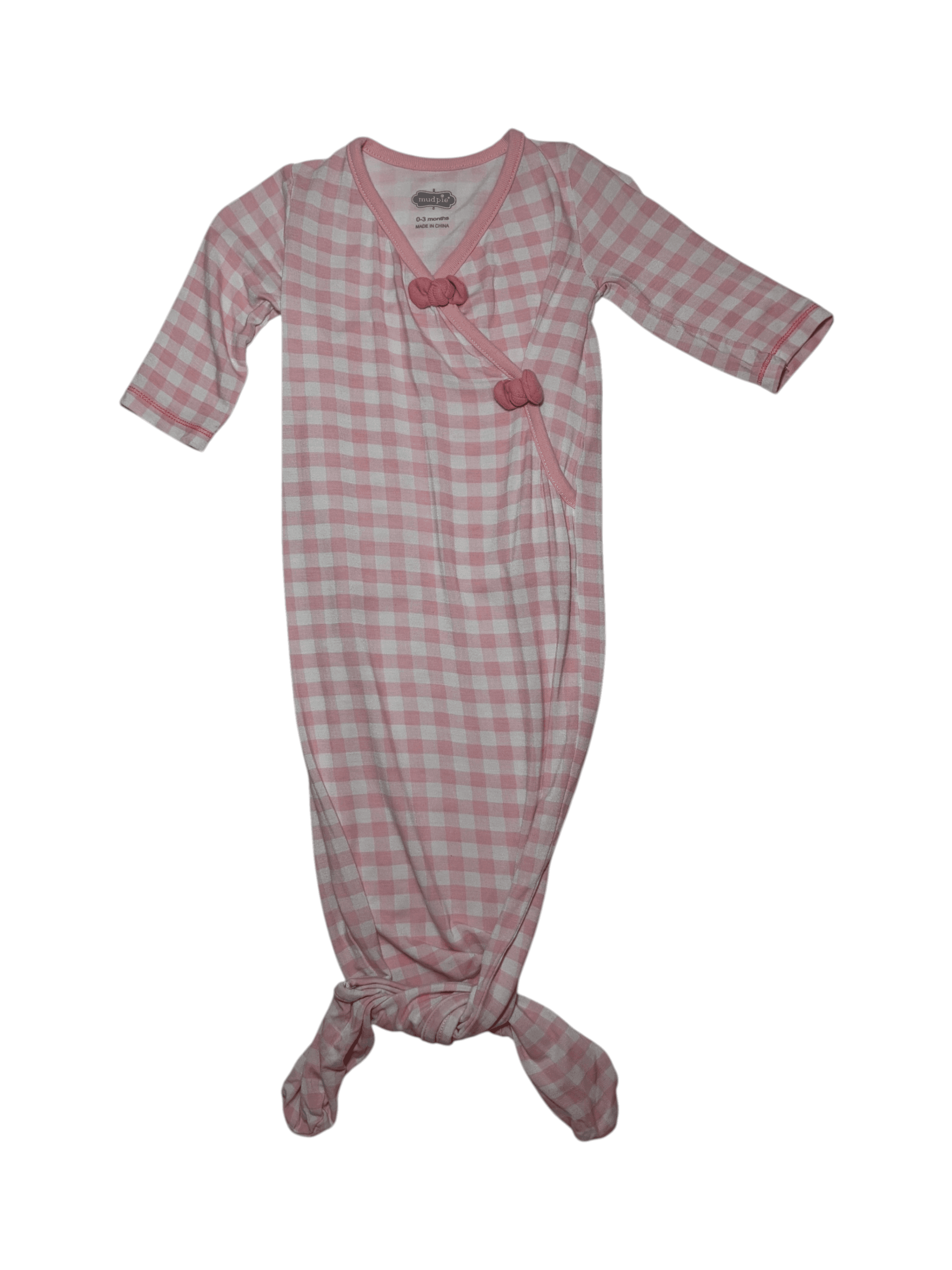 Mudpie size 0-3 months knot tie gown pink and white gingham