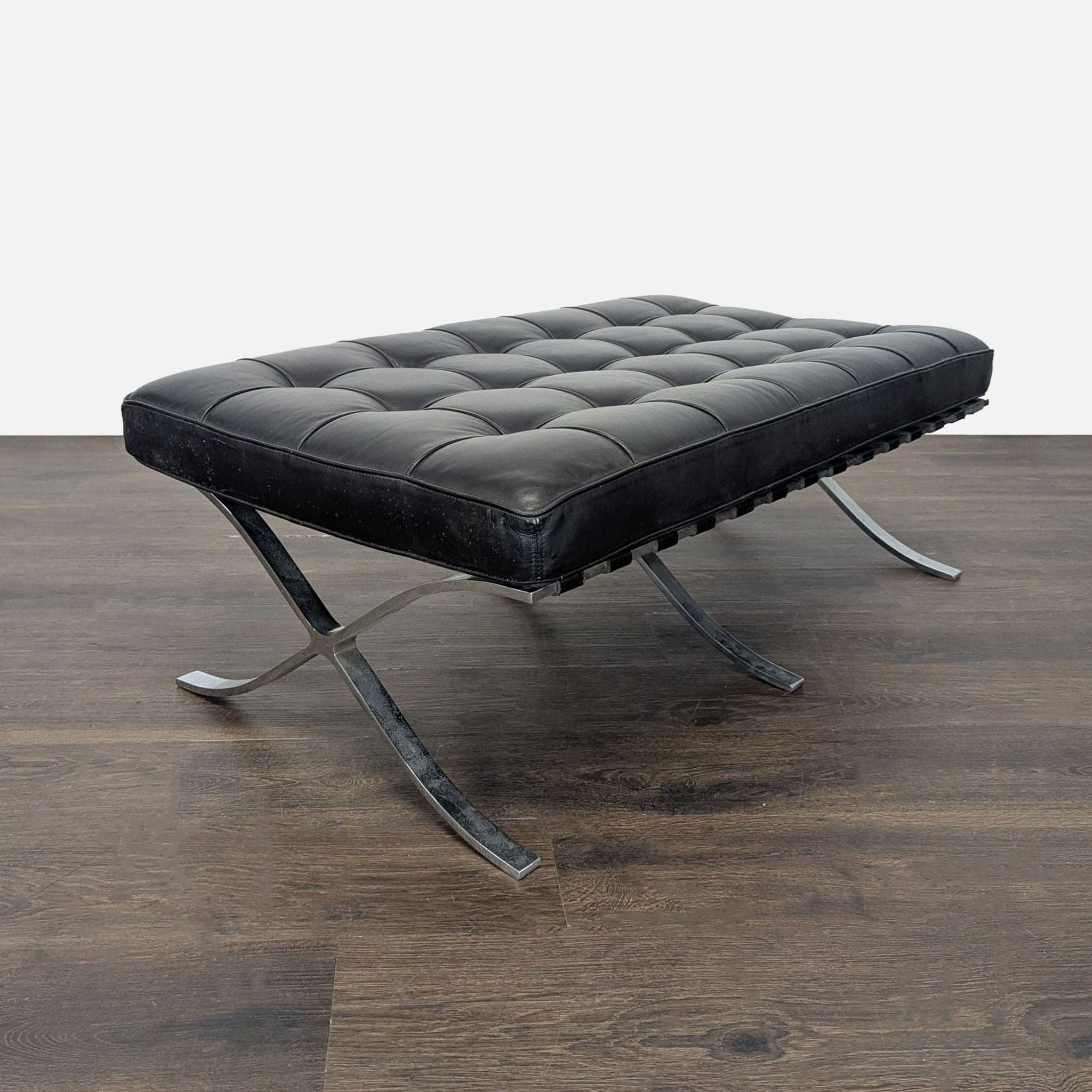 Button Tufted Leather Bench