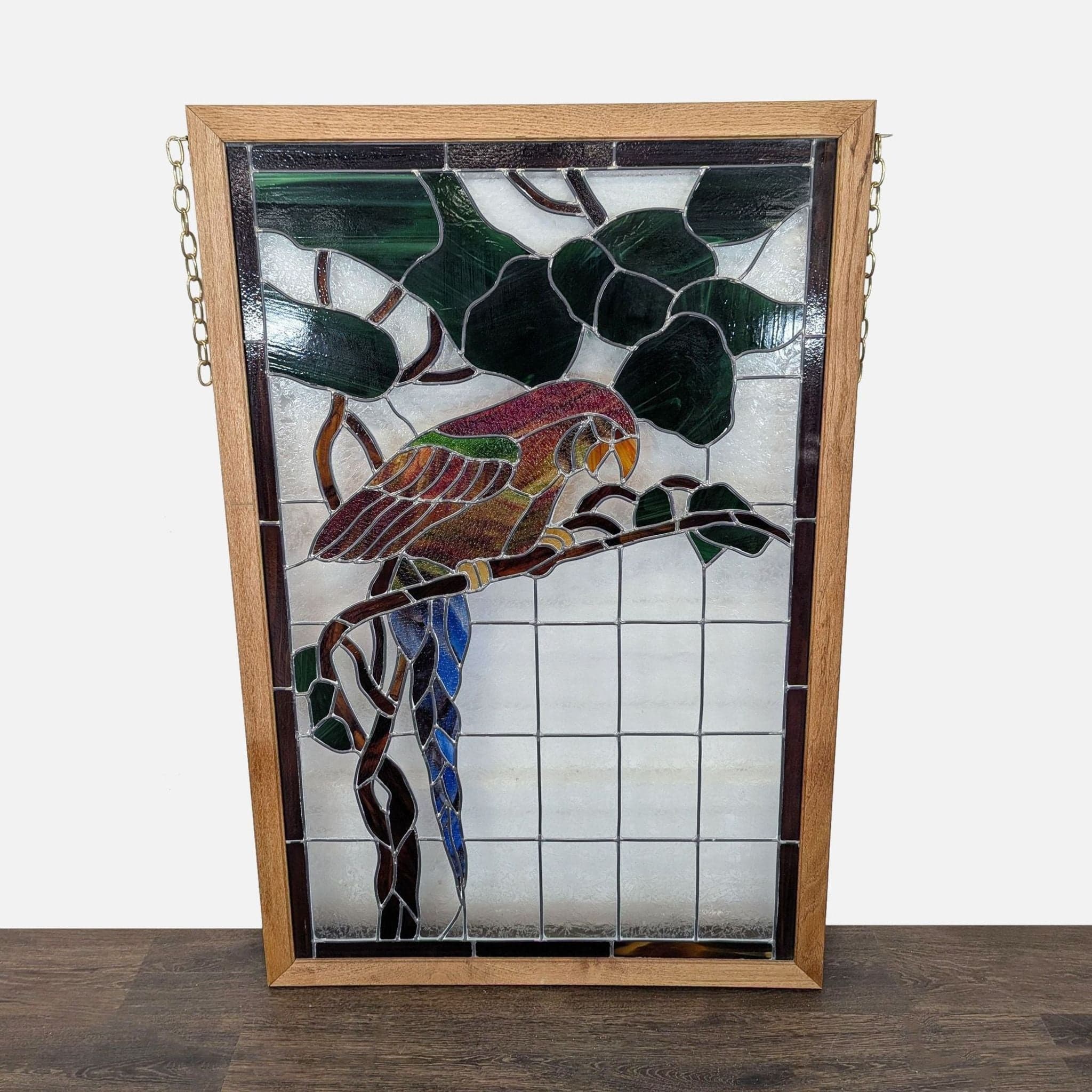 Stained-Glass Parrot in Wood Frame