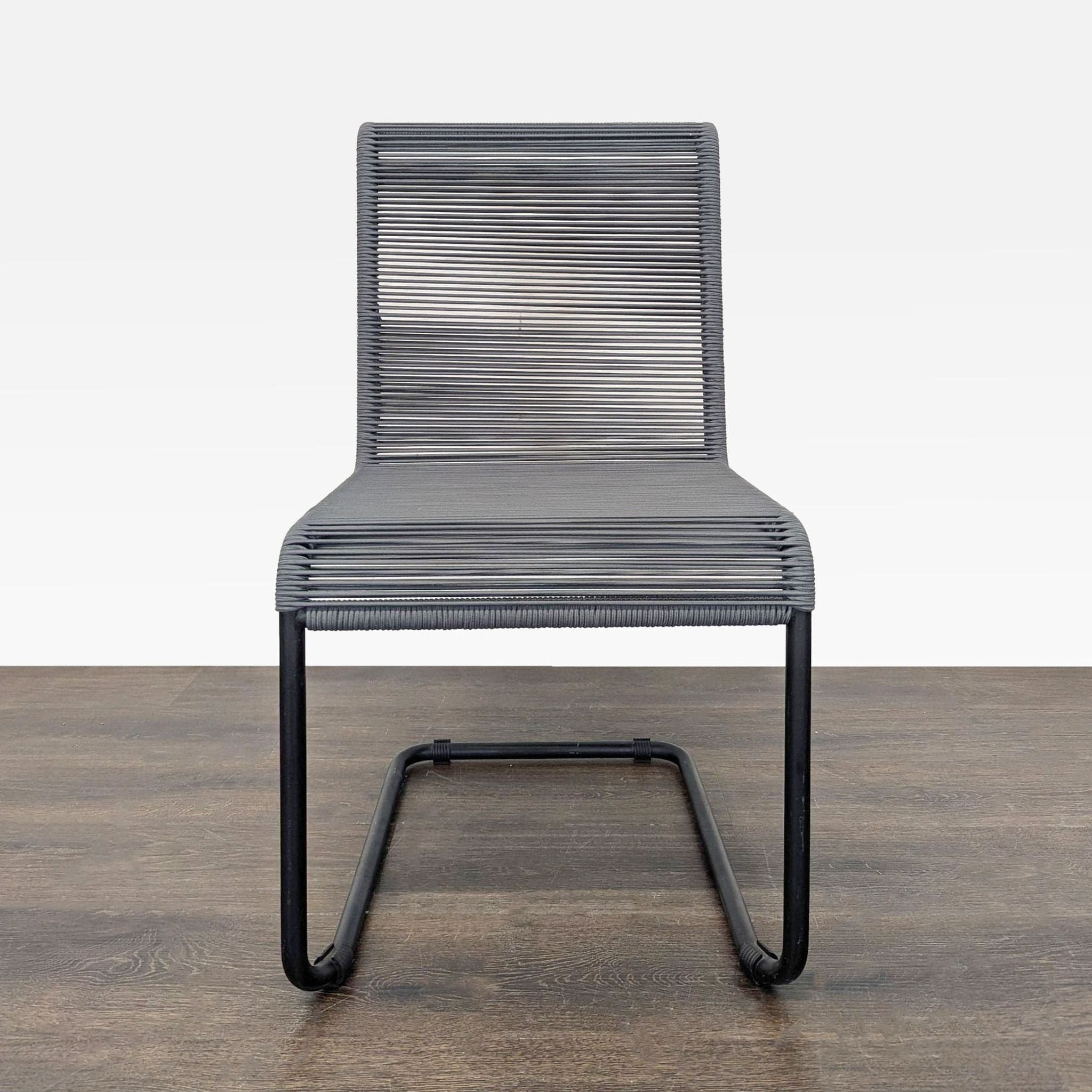 Modern Black Woven Outdoor Chair with Sturdy Metal Frame