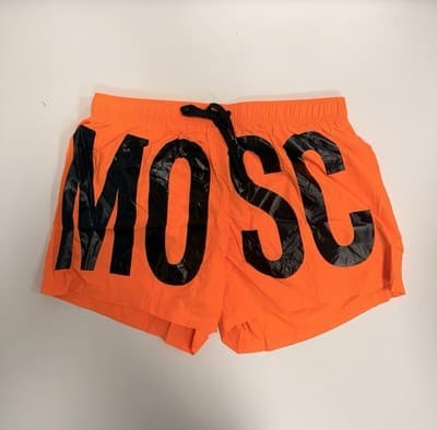 Moschino Brand Logo Print Neon Fuchsia Short Swim Shorts Men’s Size L