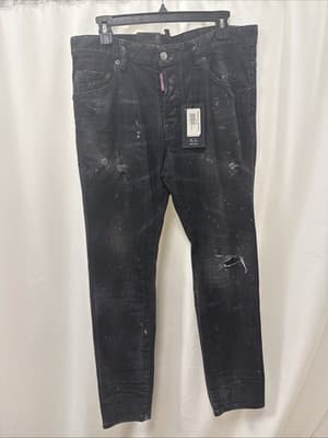DSQUARED2 Black Ripped Jeans Size 48 MSRP $1270
