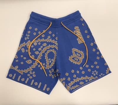 RHUDE BANDANA KNIT SHORTS BLUE TAN CREME MEN'S LARGE-MSRP $1295-NEW WITH TAGS