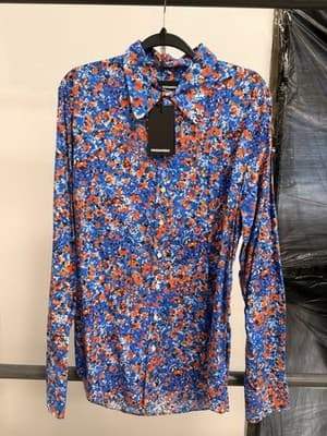 DSQUARED Mens Button Down Bob Shirt Floral Design 54