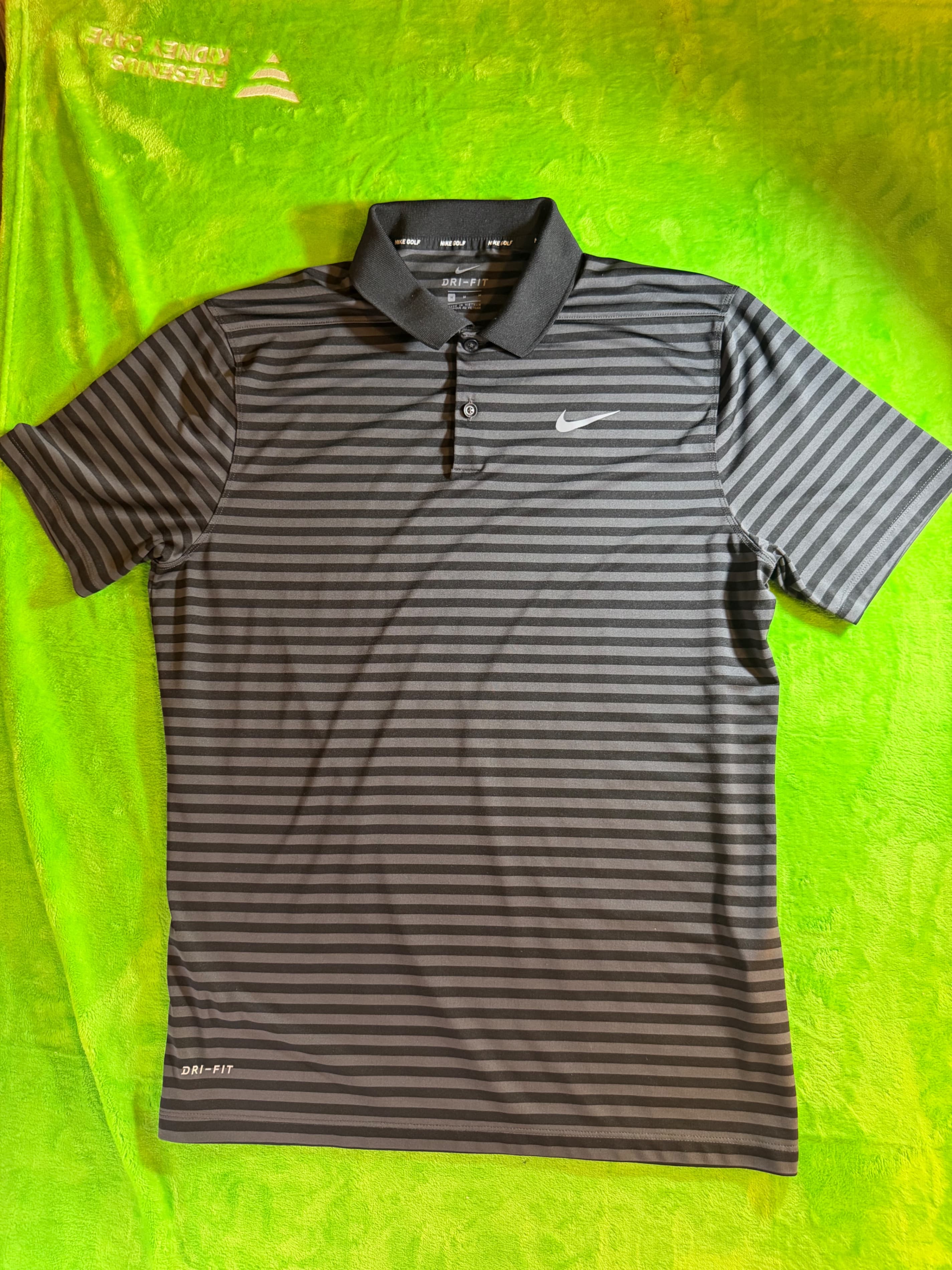 Nike Golf Dri-FIT Striped Polo Mens Sz M Black Gray