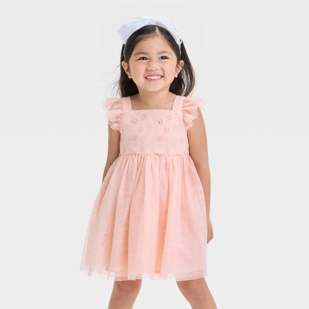 #8897 3T Toddler Girls' Embroidered Tulle Dress - Cat & Jack Light Pink - Default