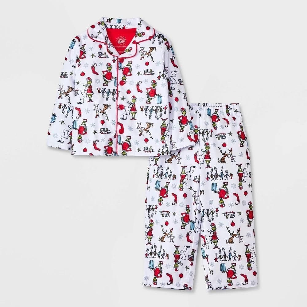 #4676 5T Toddler 2pc The Grinch Christmas Coat Pajama Set - White - Default