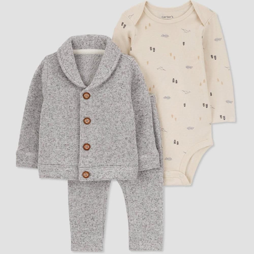 #3684 6M Carter's Just One You Baby Boys' 3pc Set Button-Down Sweater Set - Gray - Default
