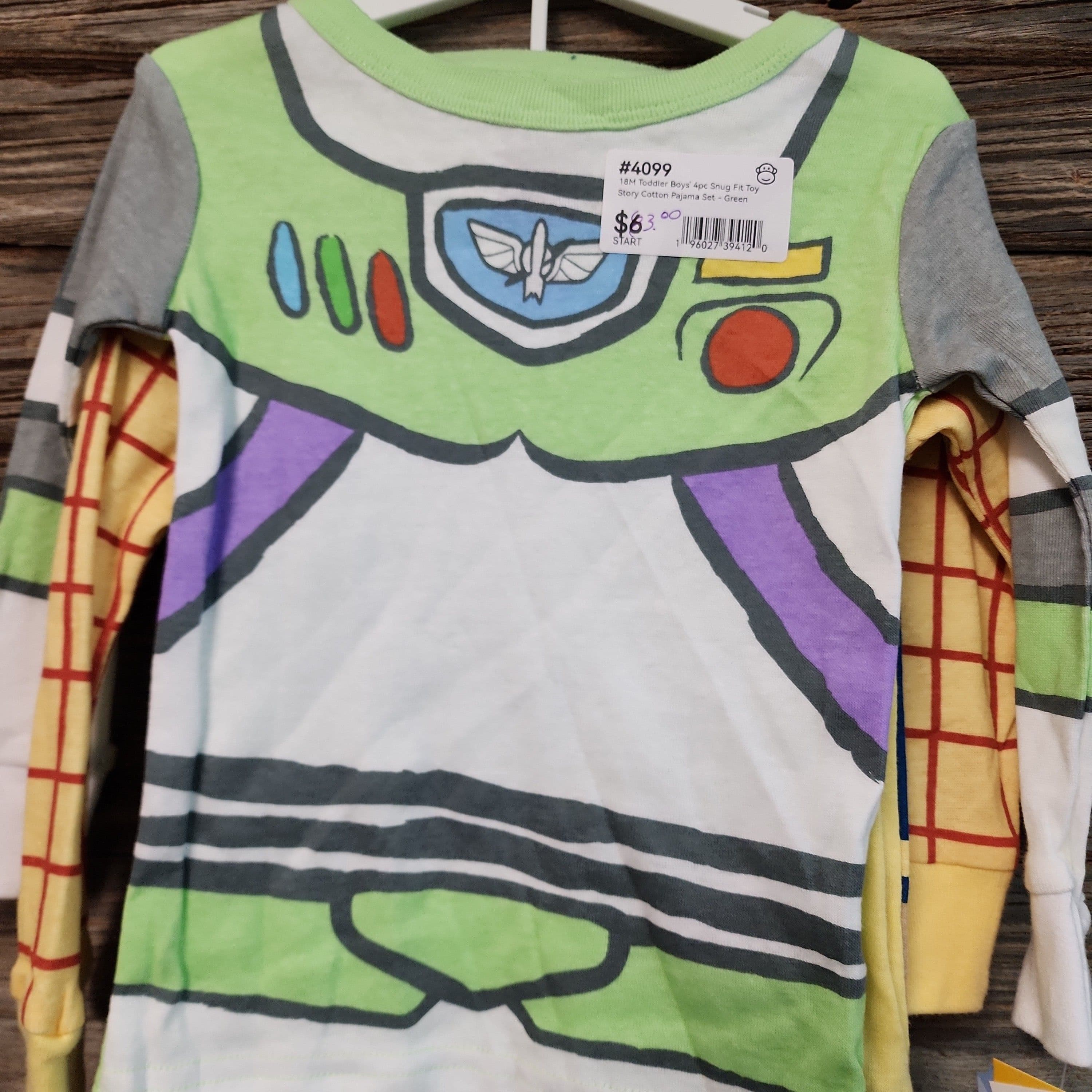 #4099 18M Toddler Boys' 4pc Snug Fit Toy Story Cotton Pajama Set - Green - Default