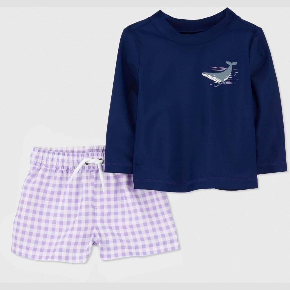 #1558 9M Carter's Baby Boys' Long Sleeve Gingham Rash Guard Set - - Default