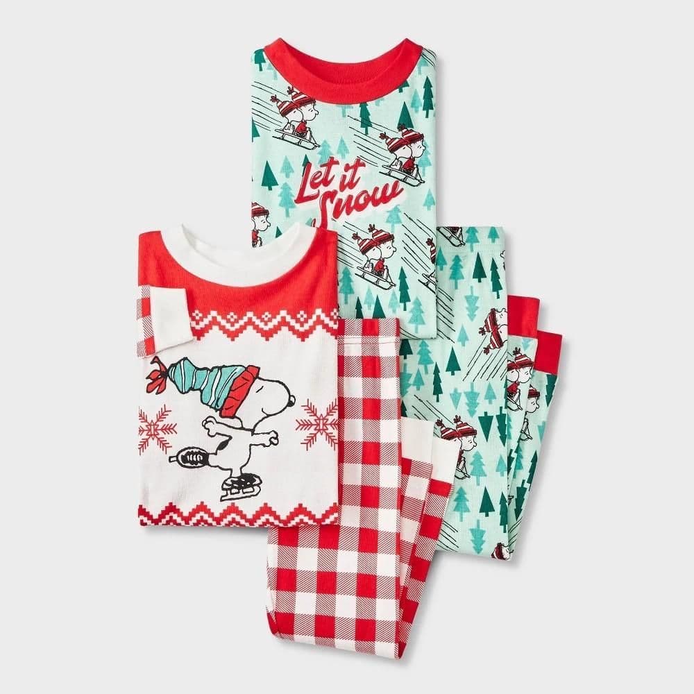 #2331 2T Toddler 4pc Snug Fit Snoopy Let It Snow Cotton Pajama Set - Blue - Default