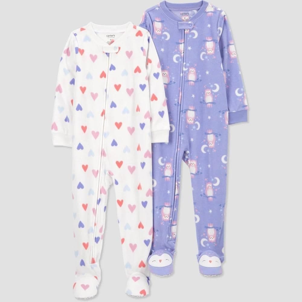 #2080 18M Carter'sToddler Girls' Owls Fleece Footed Pajamas - White/Purple - Default