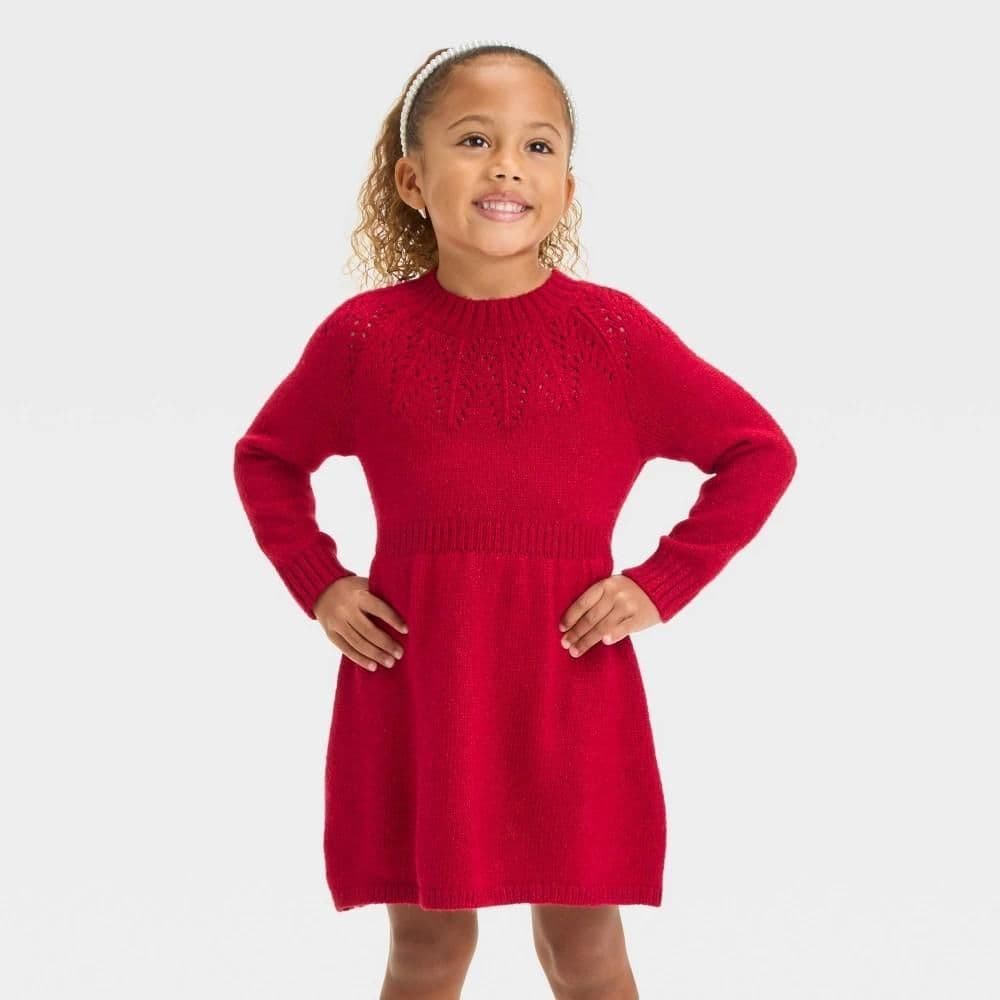 #2490 2T Toddler Girls' Pointelle Sweater Dress - Cat & Jack Red - Default