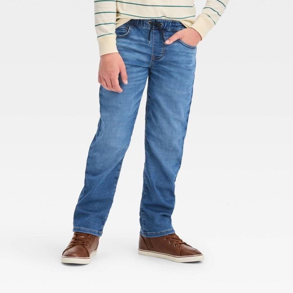 #4919 Size 14 Boys' Athletic Straight Pull-On Pants - Cat & Jack Medium Wash - Default